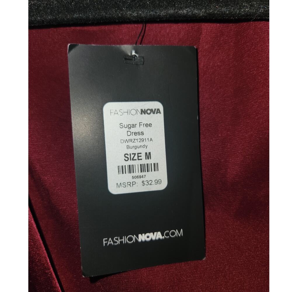 Fashion Nova NWT Sugar Free Burgundy Knotted Wrap Silky Dress Medium - Picture 4 of 12
